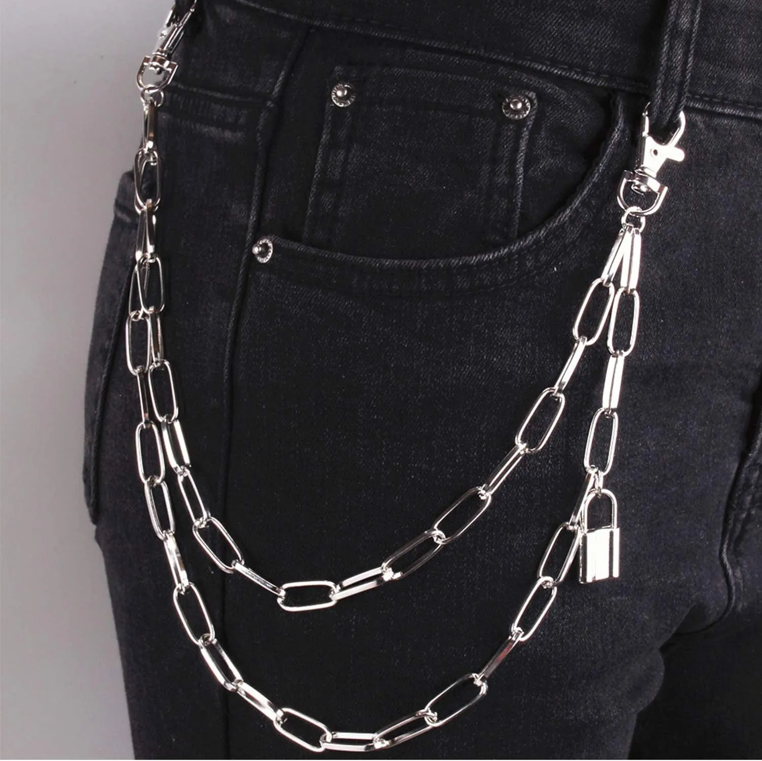 Taouzi 6 Pieces Pants Chain Wallet Chain Butterfly Lock Charm Jeans Chains Pocket Punk Chain Hip Hop Rock Chains for Women Men