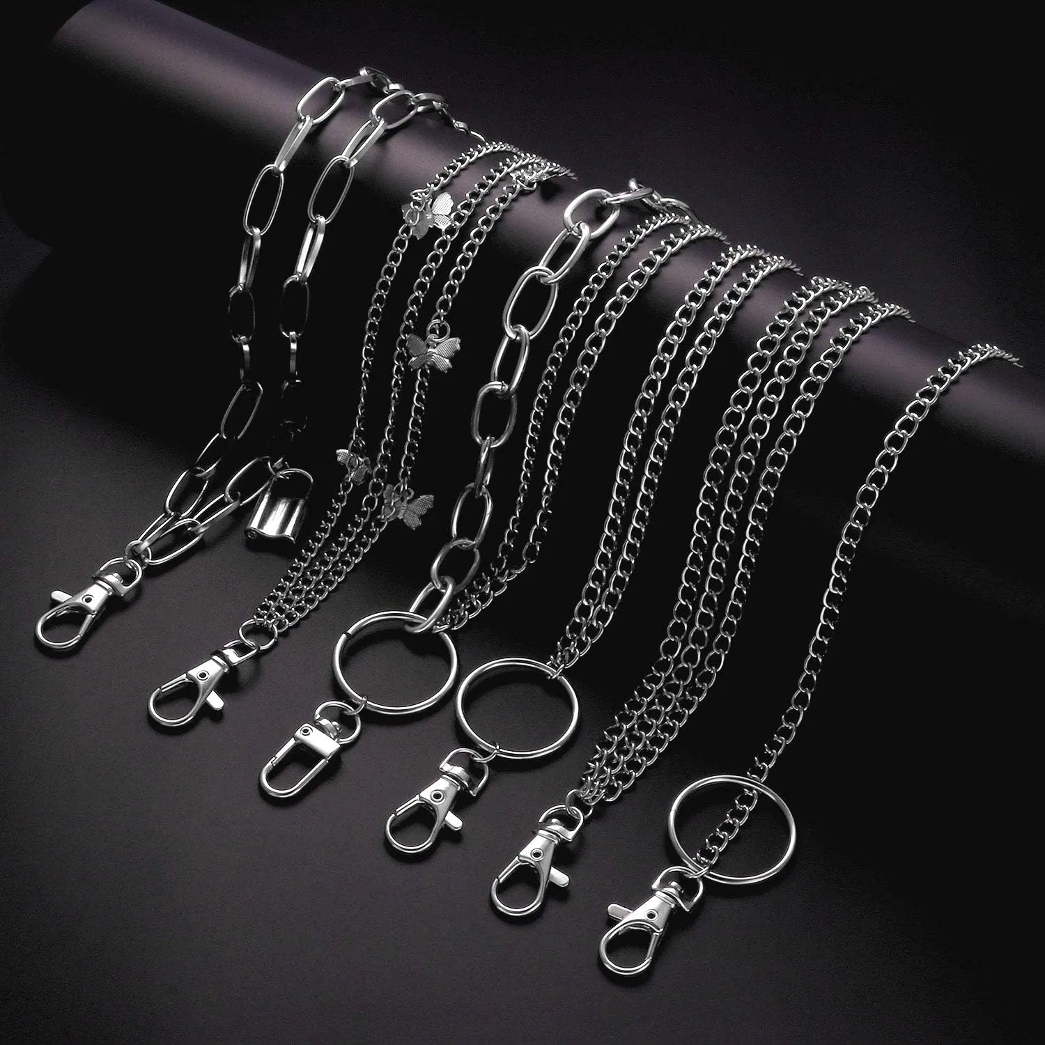 Taouzi 6 Pieces Pants Chain Wallet Chain Butterfly Lock Charm Jeans Chains Pocket Punk Chain Hip Hop Rock Chains for Women Men
