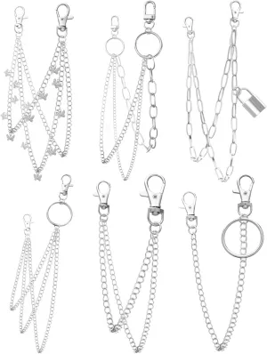 Taouzi 6 Pieces Pants Chain Wallet Chain Butterfly Lock Charm Jeans Chains Pocket Punk Chain Hip Hop Rock Chains for Women Men