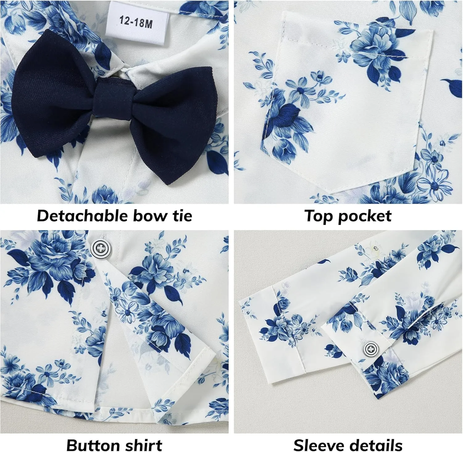 Toddler Baby Boy Clothes Suit 12M-5T Boys Formal Dress Shirt Bowtie Suspender Pants Gentleman Wedding Outfits