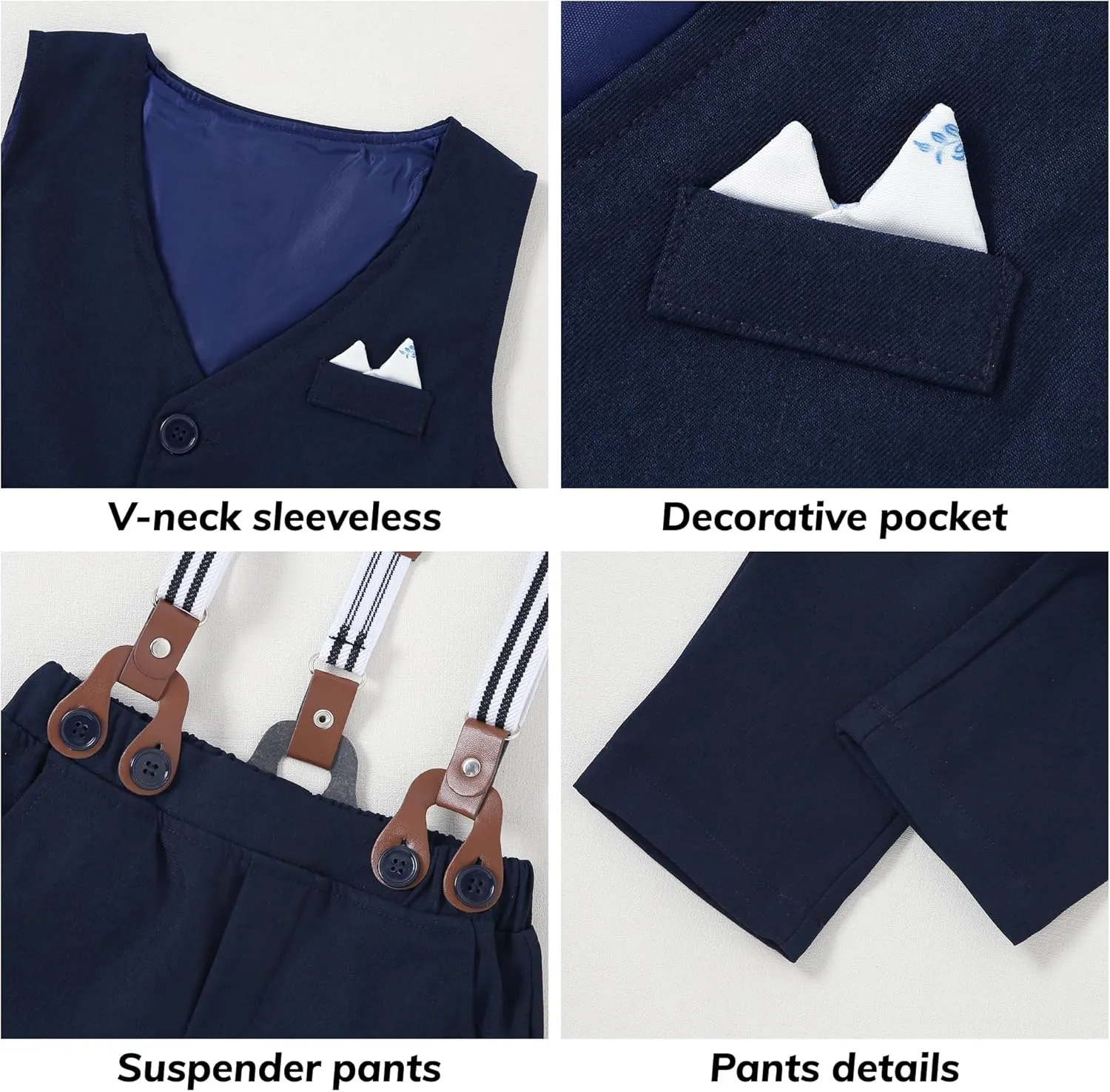 Toddler Baby Boy Clothes Suit 12M-5T Boys Formal Dress Shirt Bowtie Suspender Pants Gentleman Wedding Outfits