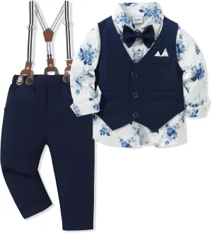 Toddler Baby Boy Clothes Suit 12M-5T Boys Formal Dress Shirt Bowtie Suspender Pants Gentleman Wedding Outfits