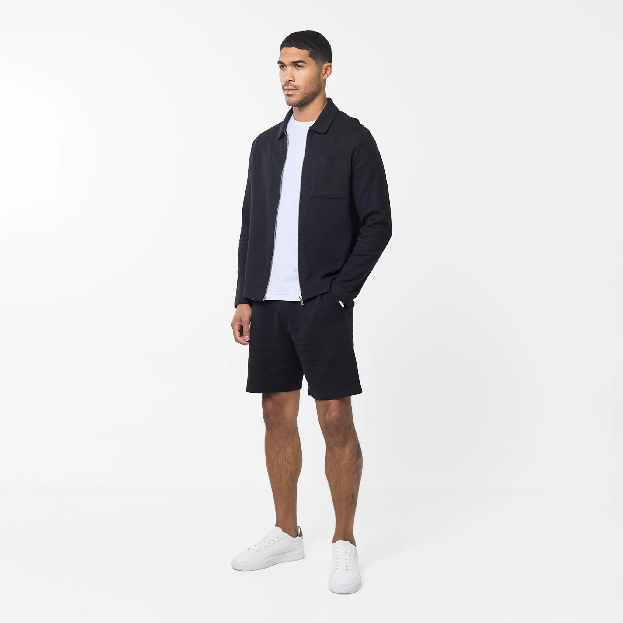 Tonal Knit Zipped Overshirt | Black