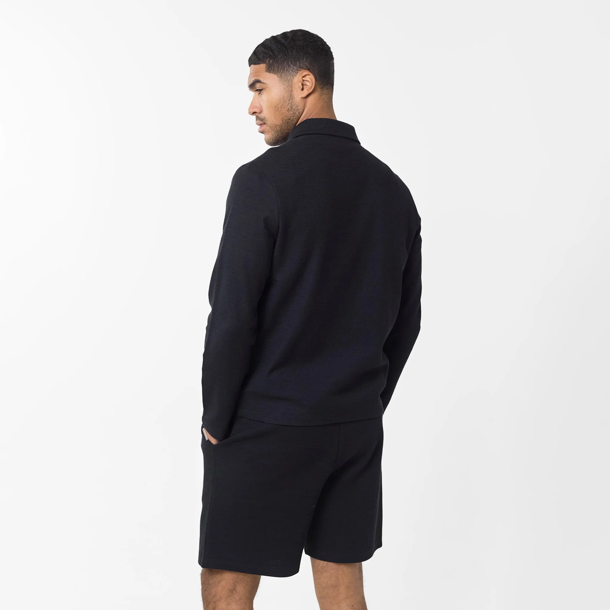 Tonal Knit Zipped Overshirt | Black