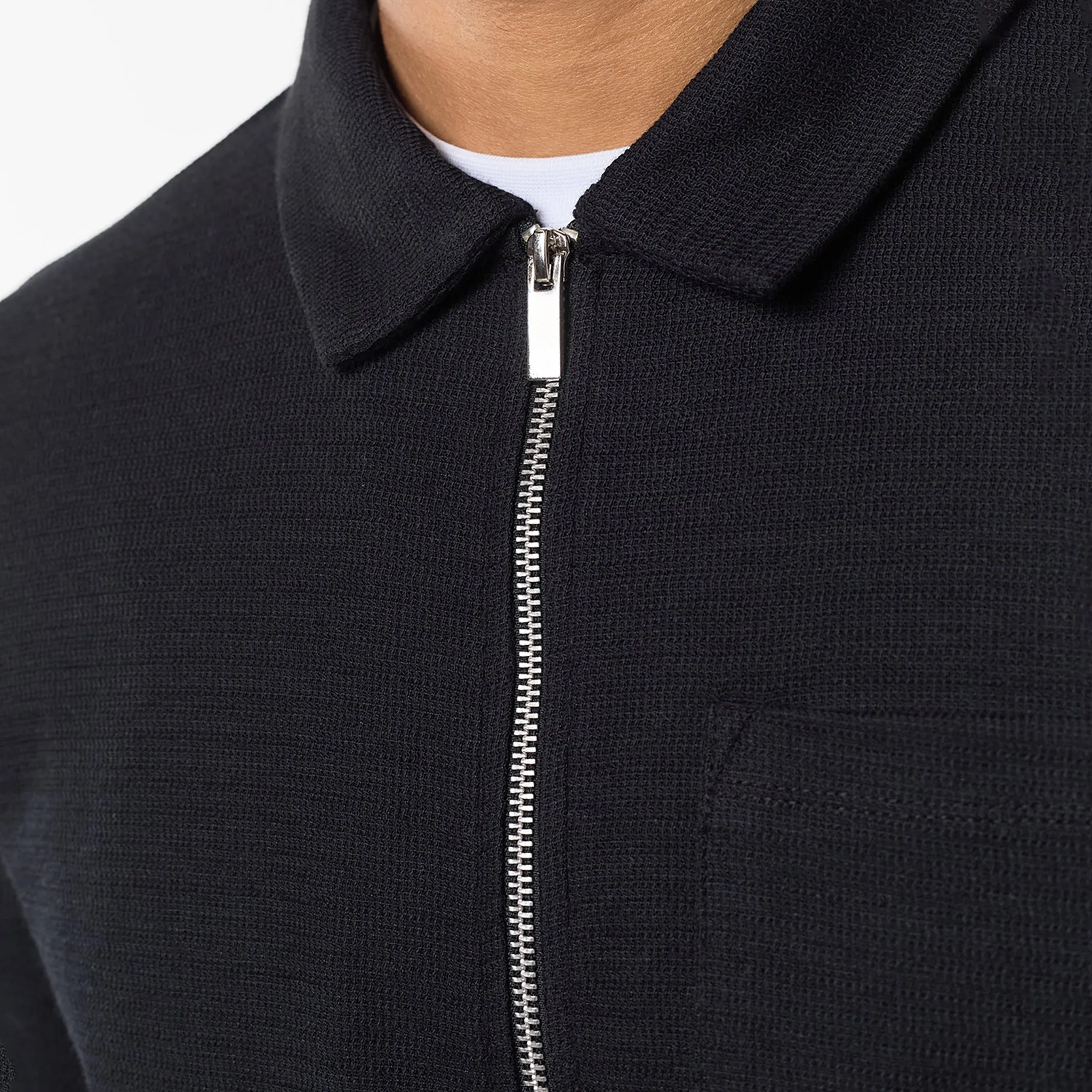 Tonal Knit Zipped Overshirt | Black