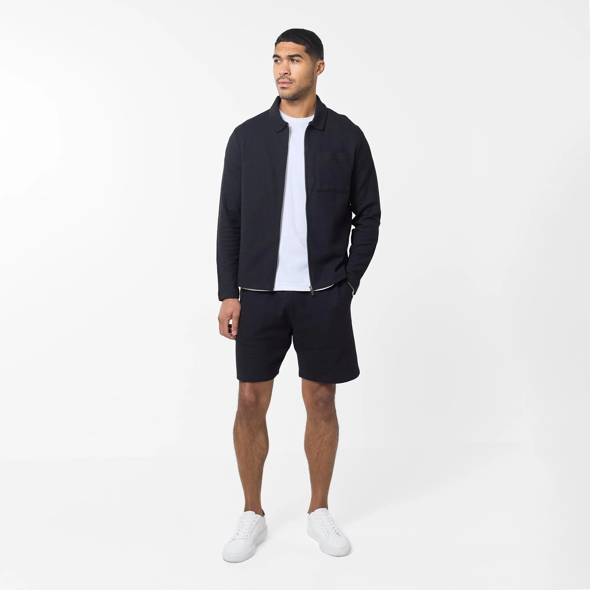 Tonal Knit Zipped Overshirt | Black
