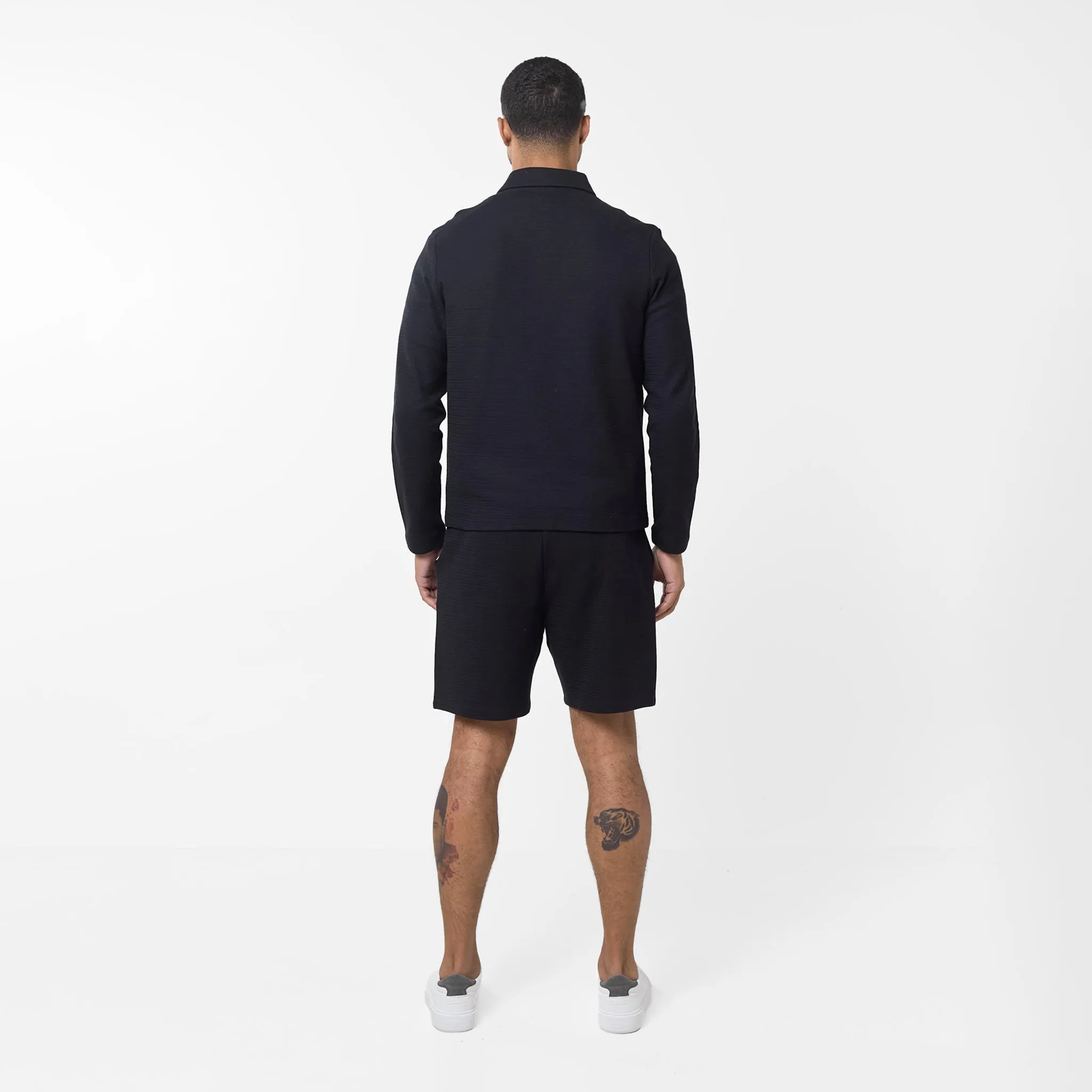 Tonal Knit Zipped Overshirt | Black