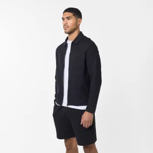 Tonal Knit Zipped Overshirt | Black