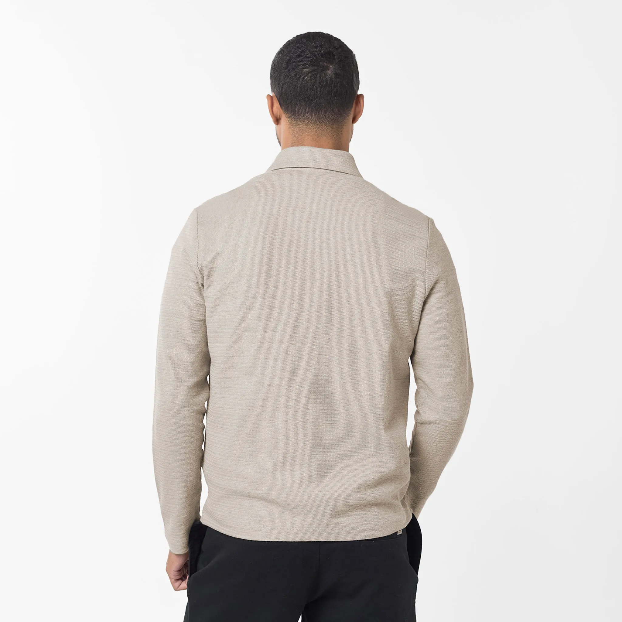 Tonal Knit Zipped Overshirt | Stone