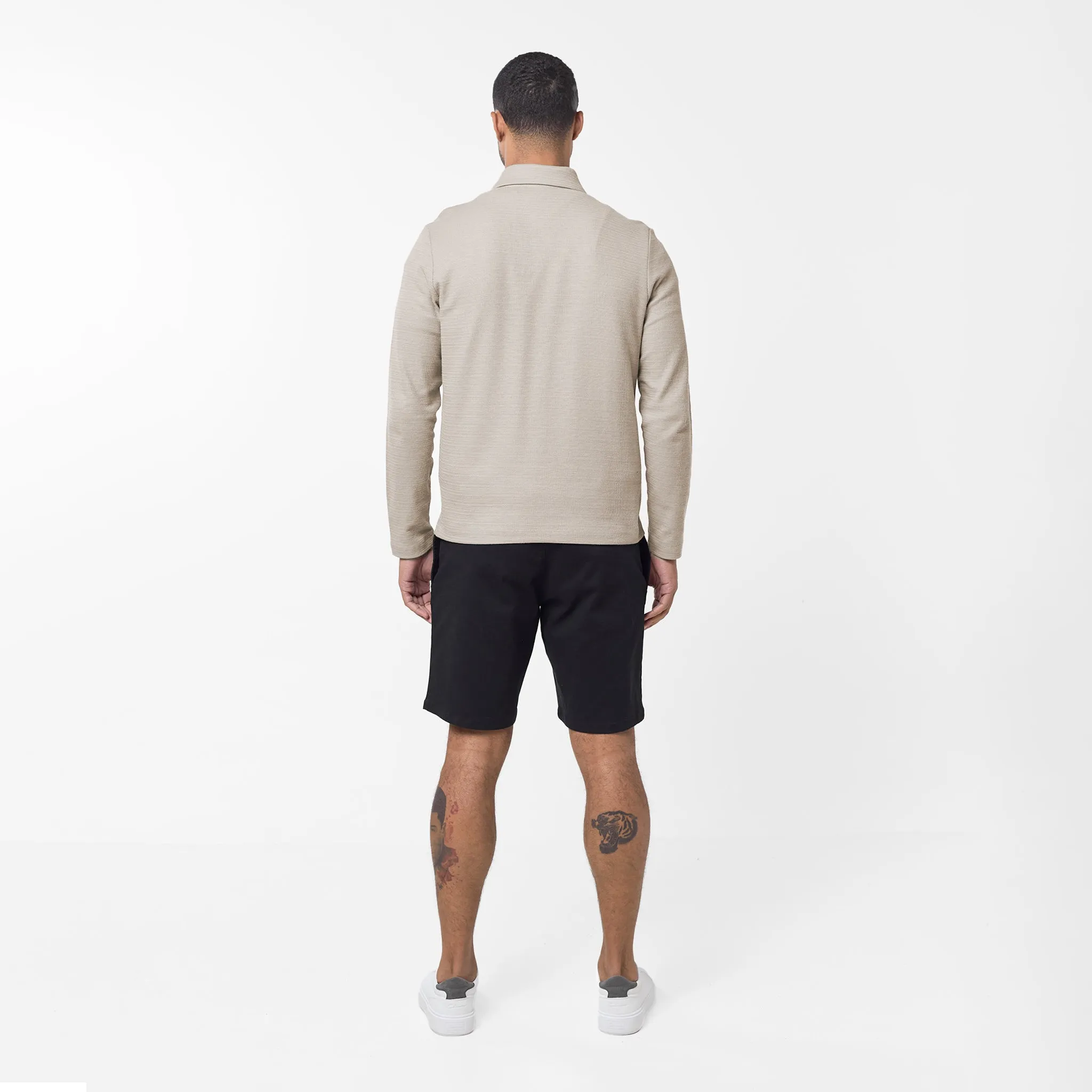 Tonal Knit Zipped Overshirt | Stone
