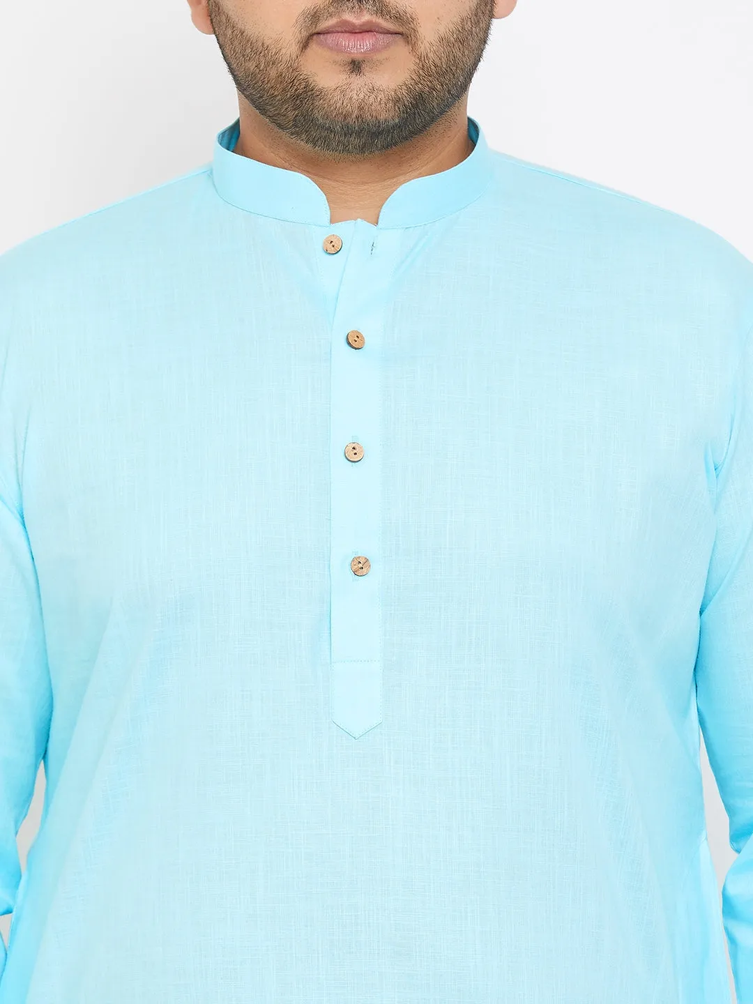 VASTRAMAY Aqua Blue Cotton Men's Kurta