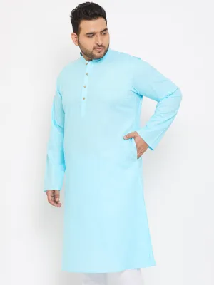 VASTRAMAY Aqua Blue Cotton Men's Kurta