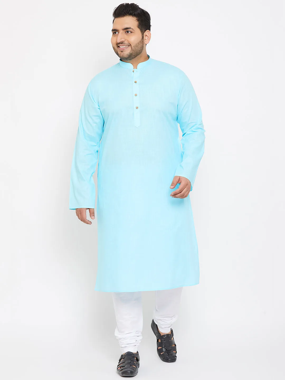 VASTRAMAY Aqua Blue Cotton Men's Kurta