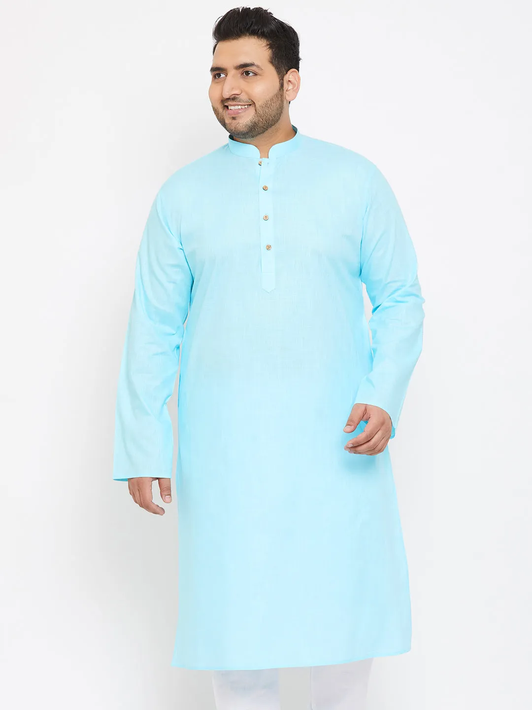 VASTRAMAY Aqua Blue Cotton Men's Kurta