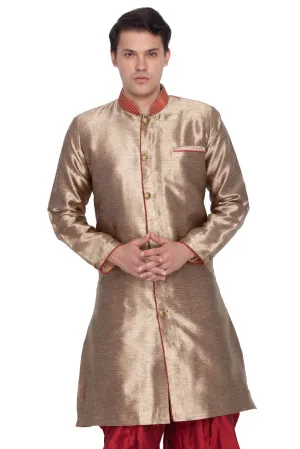 VASTRAMAY Men's Gold Silk Blend Sherwani