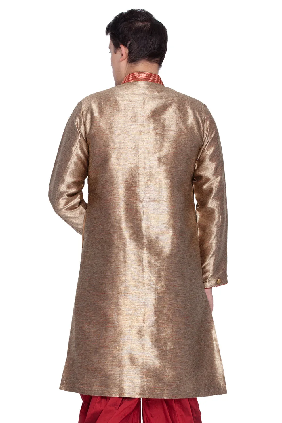 VASTRAMAY Men's Gold Silk Blend Sherwani