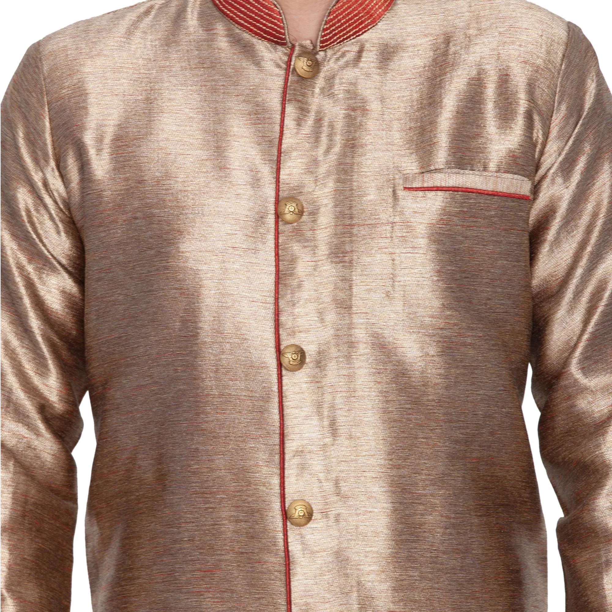 VASTRAMAY Men's Gold Silk Blend Sherwani