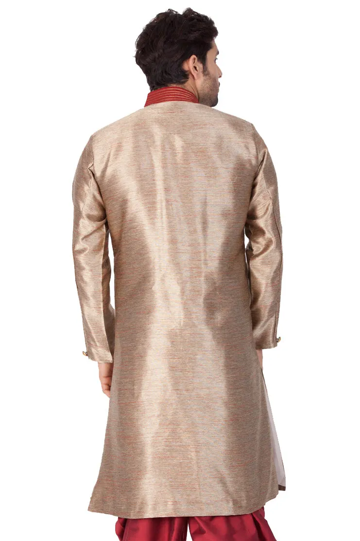 VASTRAMAY Men's Gold Silk Blend Sherwani