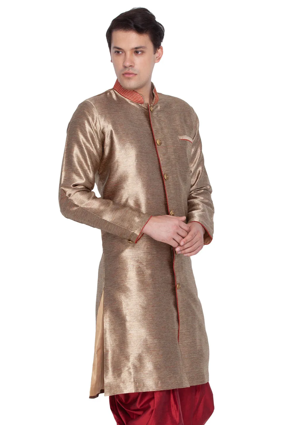 VASTRAMAY Men's Gold Silk Blend Sherwani