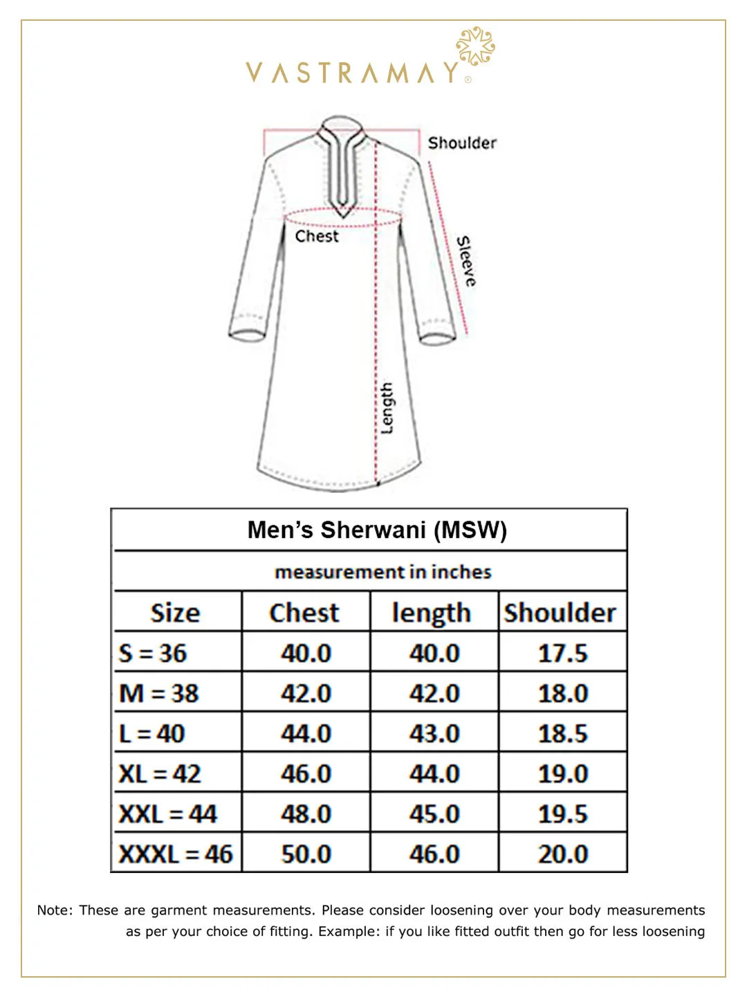 VASTRAMAY Men's Gold Silk Blend Sherwani