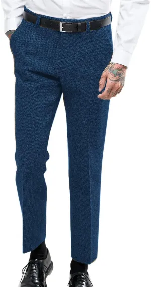 Vintage Men's Herringbone Tweed Dress Suit Pants Thick Wool Pleated Front Trousers Regular Fit