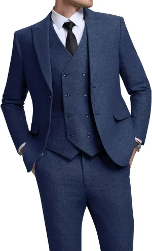 Vintage Tweed Herringbone Suits for Men 2 Button Slim Fit 3 Piece Formal Wool Suit Jacket Vest Pants Men Prom Dress Tuxedo