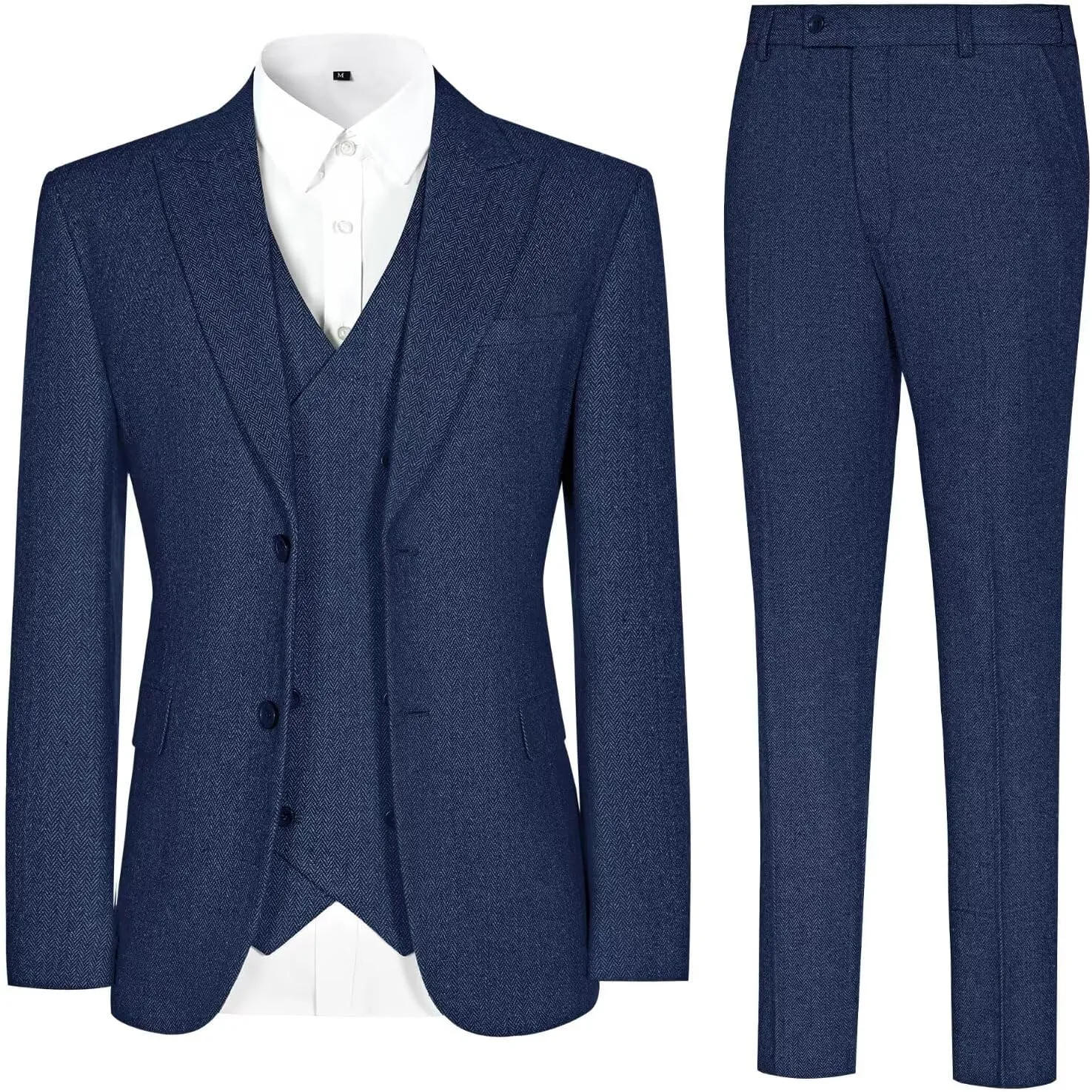 Vintage Tweed Herringbone Suits for Men 2 Button Slim Fit 3 Piece Formal Wool Suit Jacket Vest Pants Men Prom Dress Tuxedo
