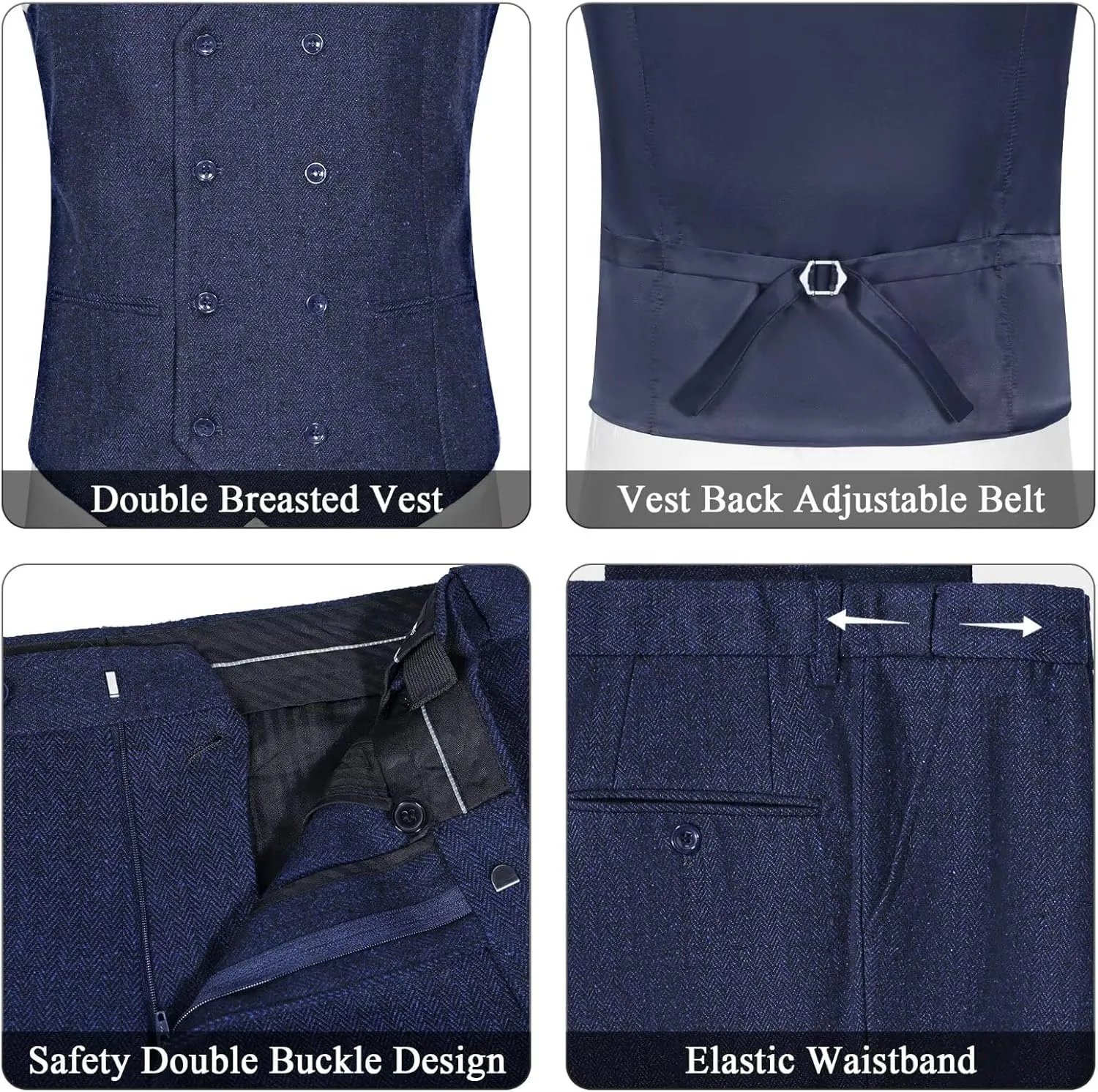 Vintage Tweed Herringbone Suits for Men 2 Button Slim Fit 3 Piece Formal Wool Suit Jacket Vest Pants Men Prom Dress Tuxedo