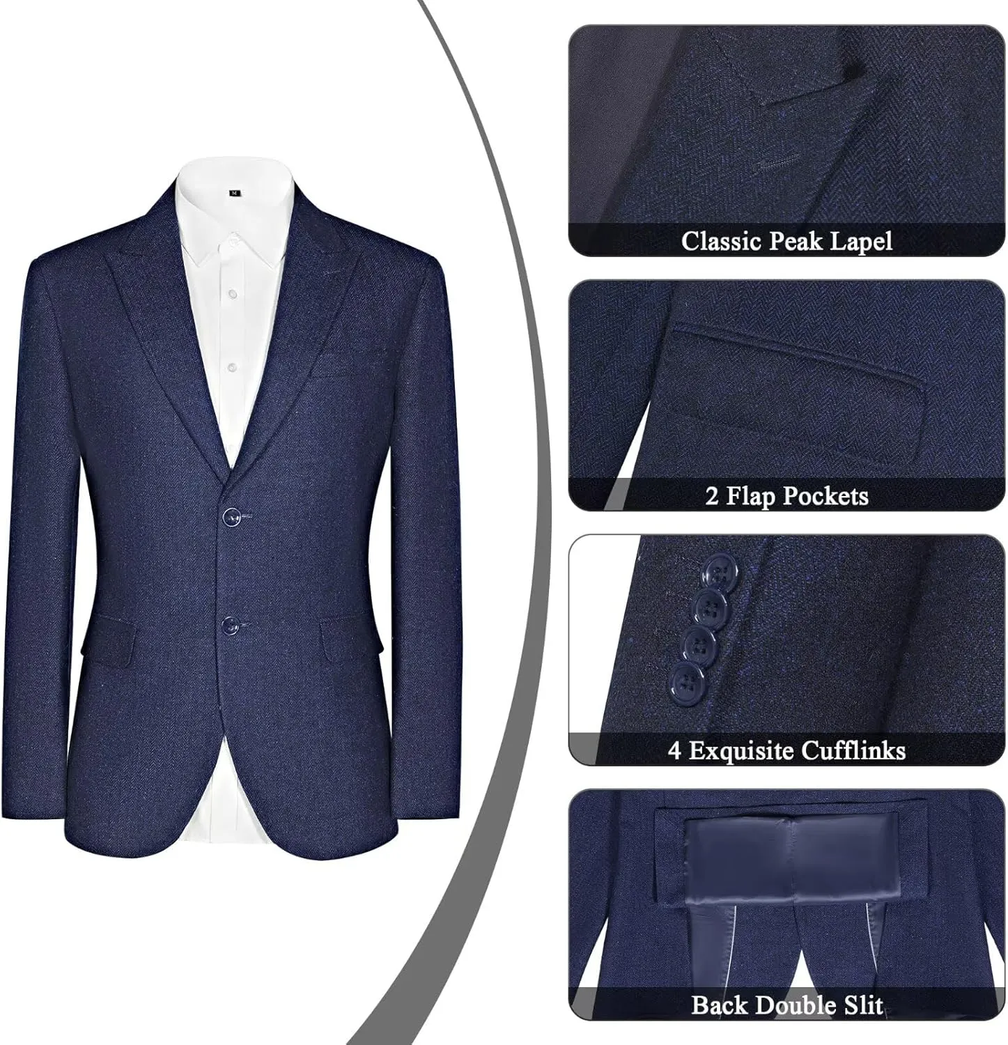 Vintage Tweed Herringbone Suits for Men 2 Button Slim Fit 3 Piece Formal Wool Suit Jacket Vest Pants Men Prom Dress Tuxedo