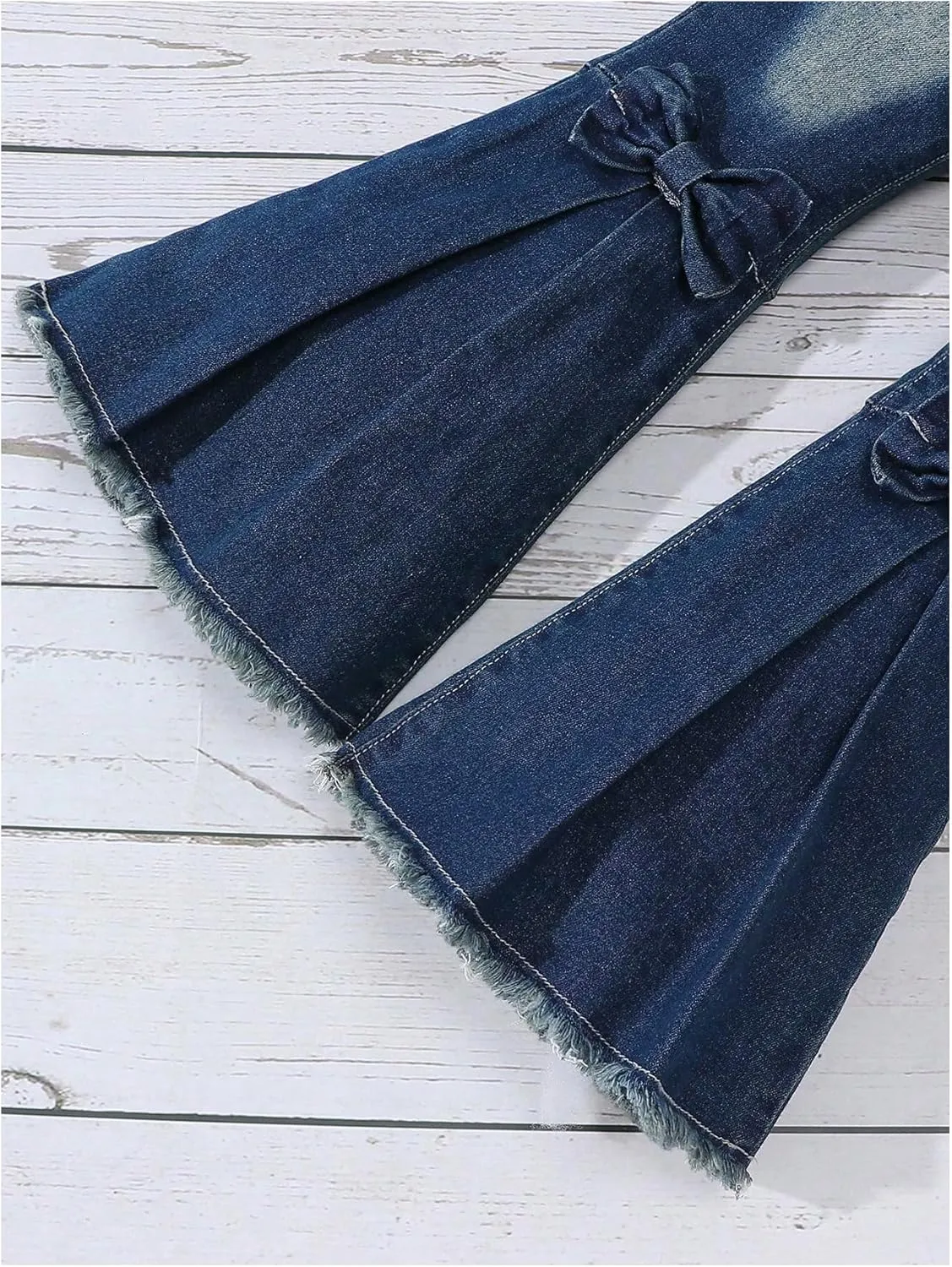 WDIRARA Toddler Girl's High Waisted Bow Front Bell Bottom Jeans Flare Leg Denim Pants
