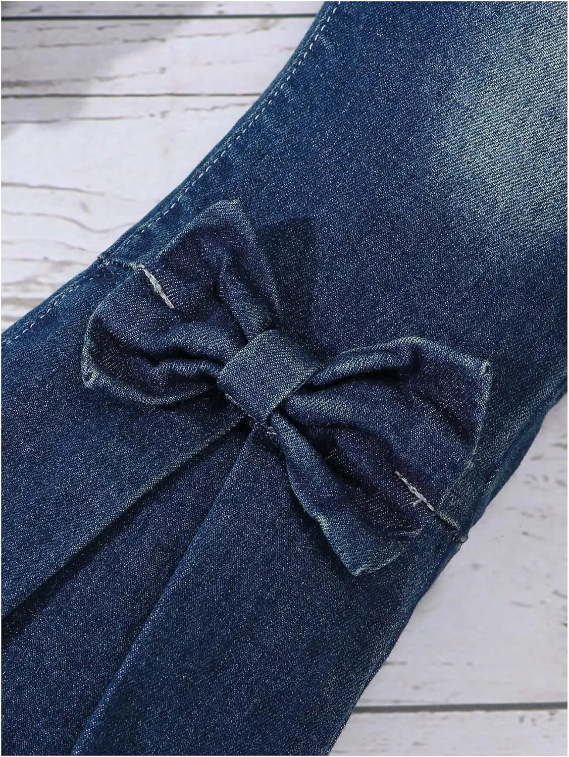 WDIRARA Toddler Girl's High Waisted Bow Front Bell Bottom Jeans Flare Leg Denim Pants
