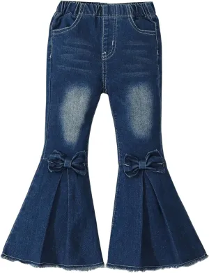 WDIRARA Toddler Girl's High Waisted Bow Front Bell Bottom Jeans Flare Leg Denim Pants