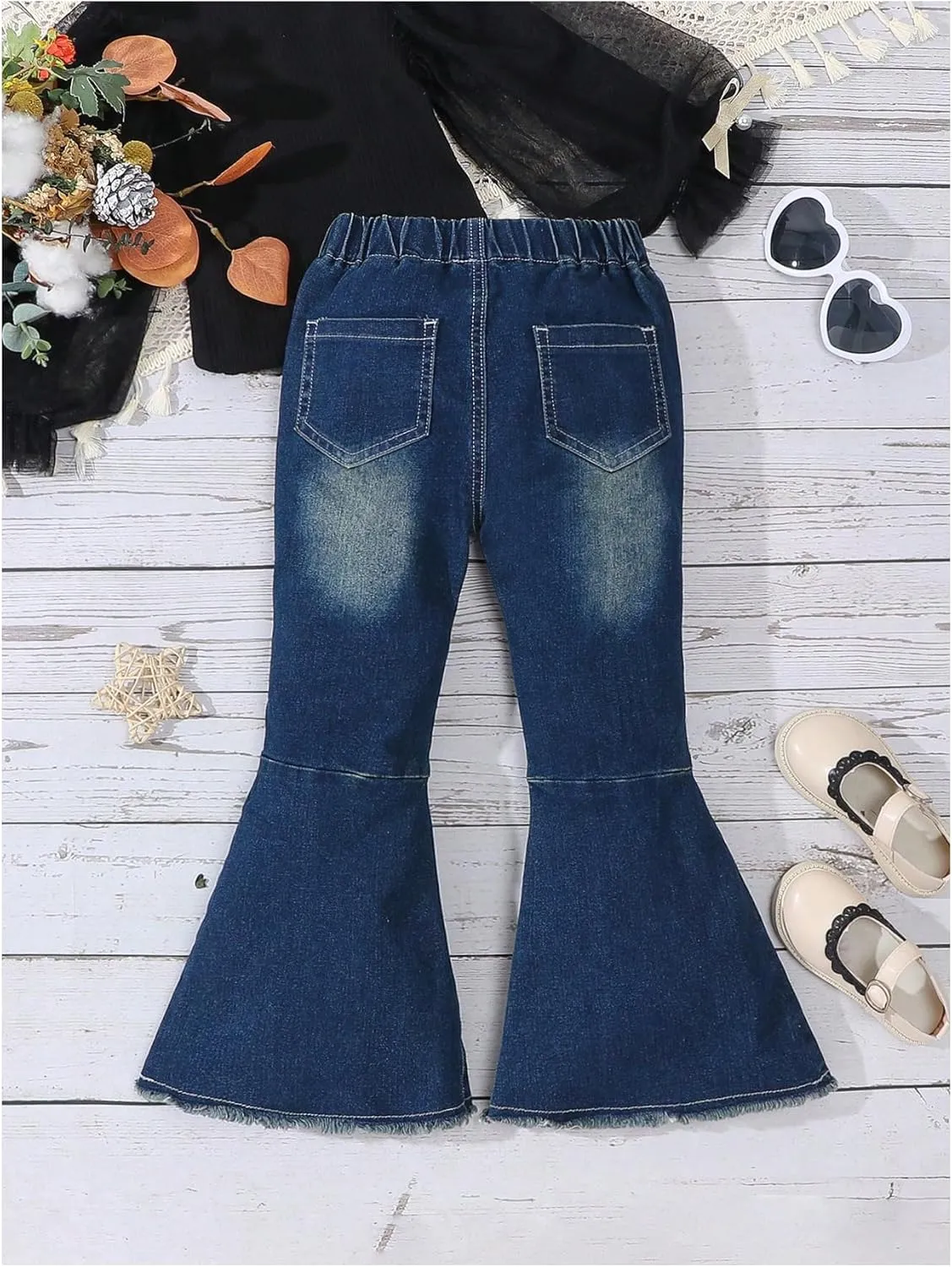 WDIRARA Toddler Girl's High Waisted Bow Front Bell Bottom Jeans Flare Leg Denim Pants