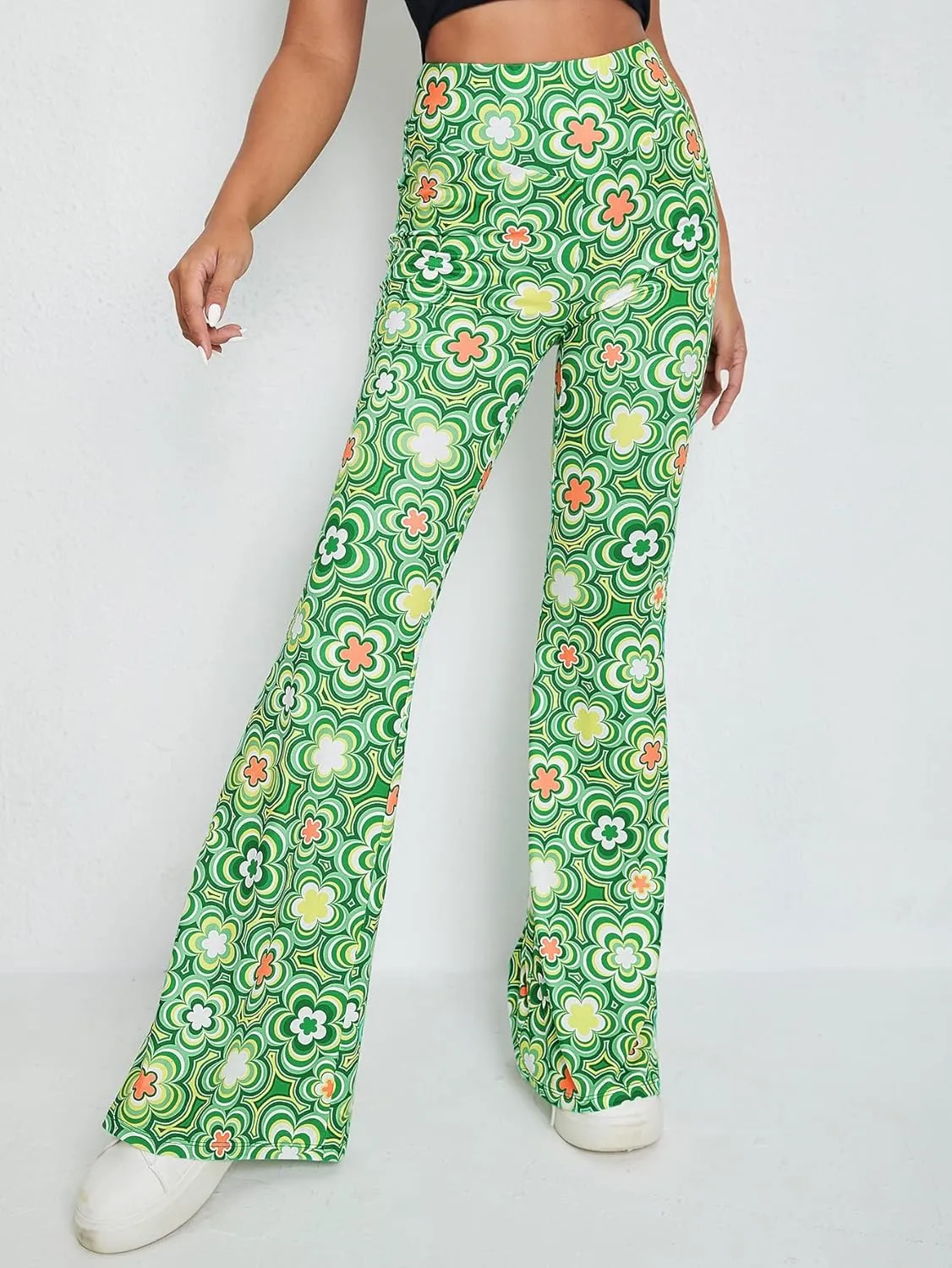 WDIRARA Women's Snakeskin High Waist Casual Flare Bell Bottom Stretch Long Pants