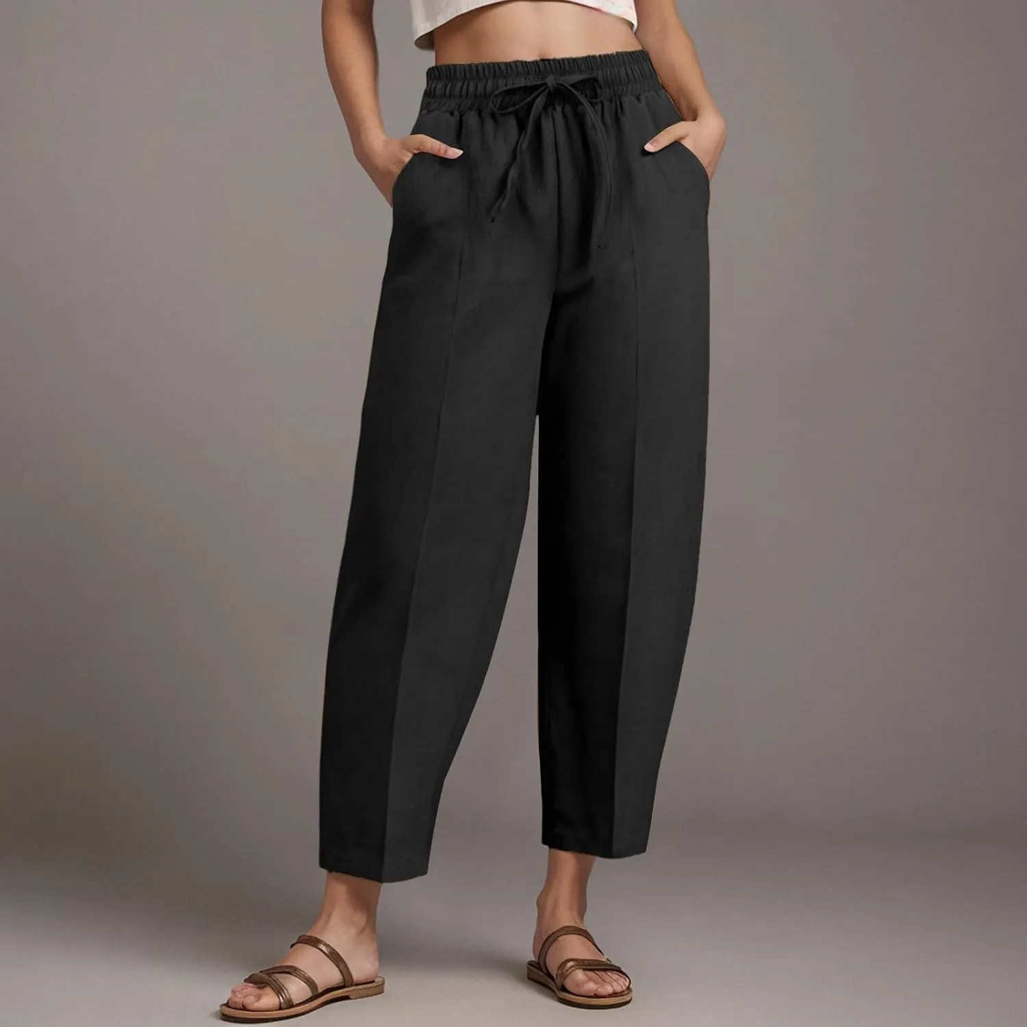 Wide Leg Pants for Women Baggy Wide Leg Drawstring Elastic Waisted Palazzo Harem Trousers with Pockets