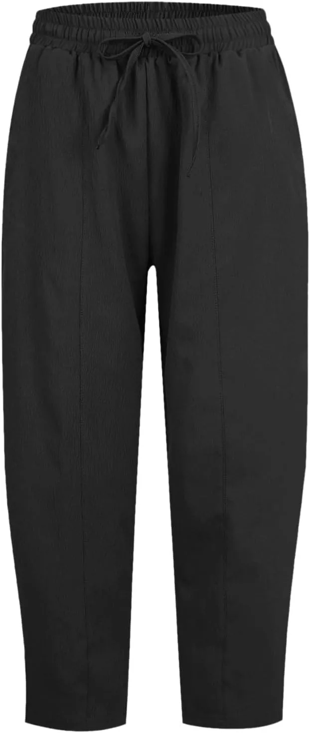Wide Leg Pants for Women Baggy Wide Leg Drawstring Elastic Waisted Palazzo Harem Trousers with Pockets