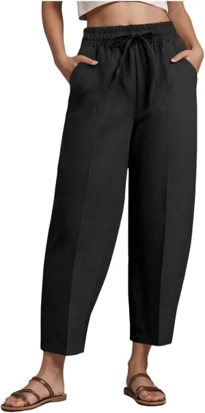Wide Leg Pants for Women Baggy Wide Leg Drawstring Elastic Waisted Palazzo Harem Trousers with Pockets
