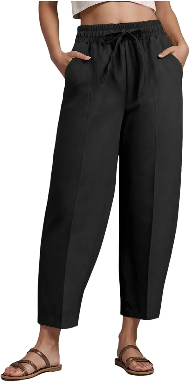 Wide Leg Pants for Women Baggy Wide Leg Drawstring Elastic Waisted Palazzo Harem Trousers with Pockets