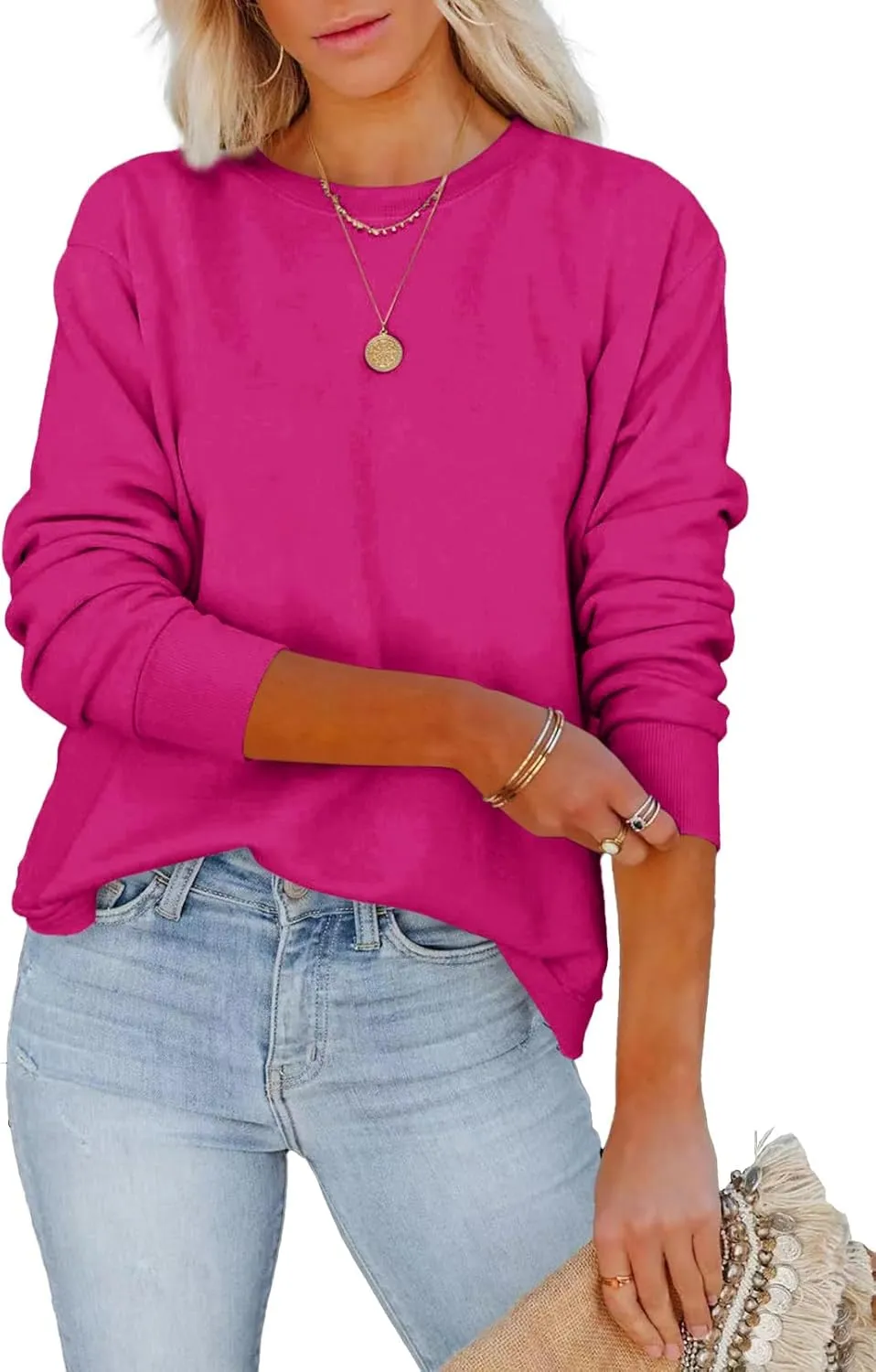 Women's Casual Long Sleeve Crewneck Sweatshirt Loose Flowy Lightweight Pullover Sweatshirts Tops