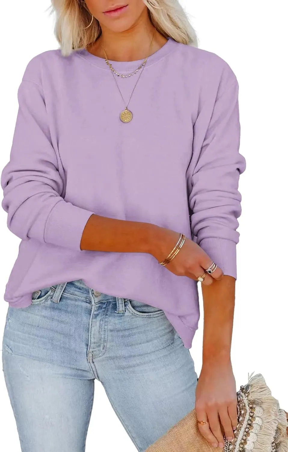 Women's Casual Long Sleeve Crewneck Sweatshirt Loose Flowy Lightweight Pullover Sweatshirts Tops