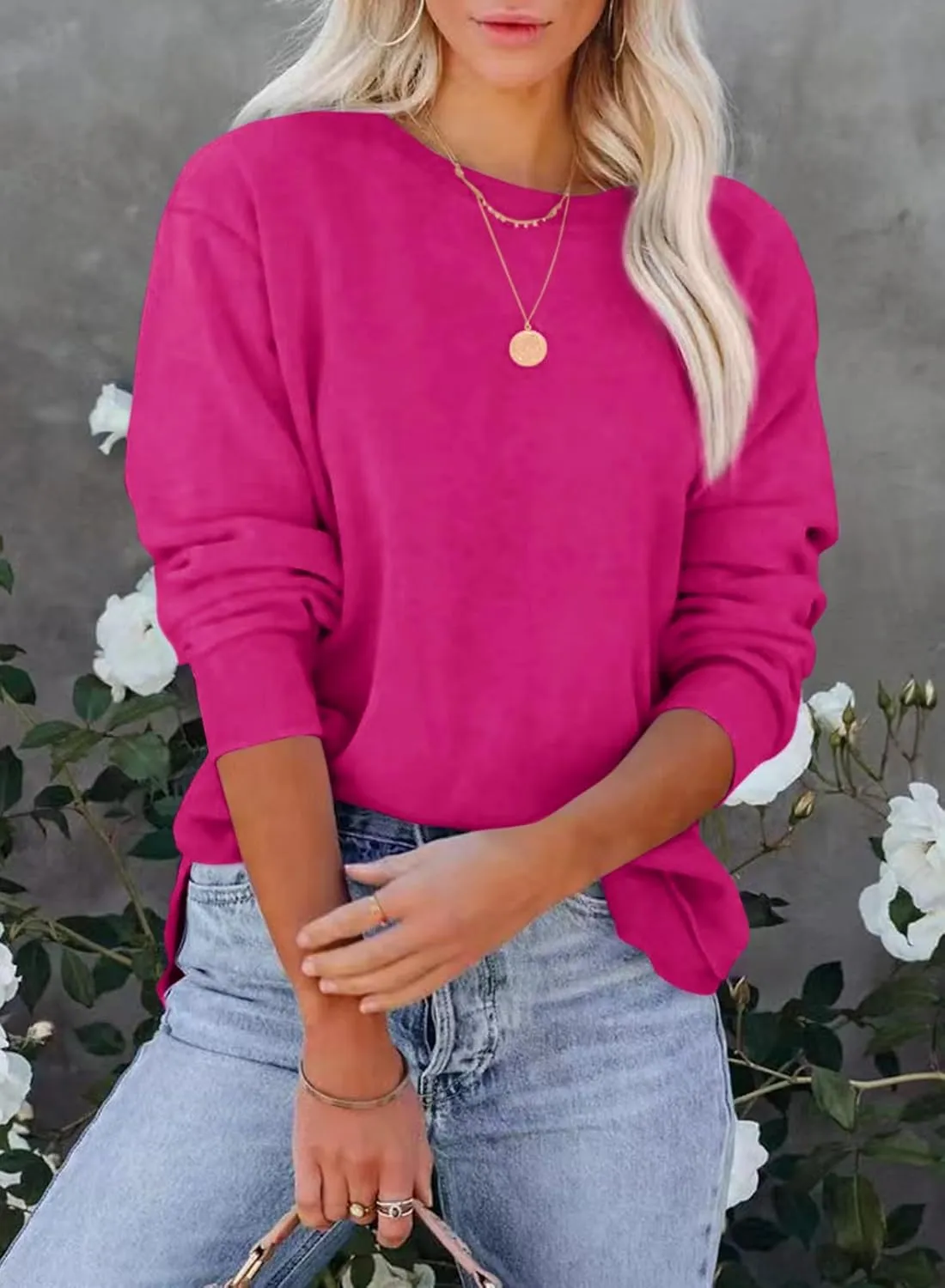 Women's Casual Long Sleeve Crewneck Sweatshirt Loose Flowy Lightweight Pullover Sweatshirts Tops