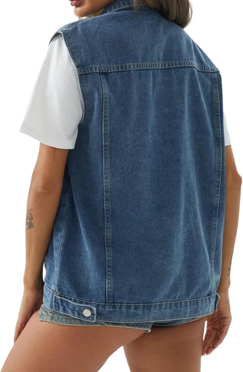Women's Denim Vest Casual Button Down Sleeveless Jean Jacket