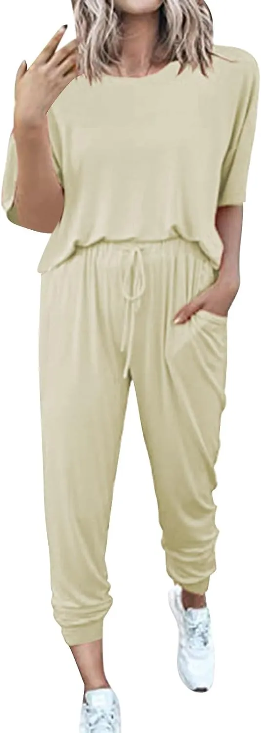 Womens Pajama Sets Soft Cotton Pj Short Sleeve Top with Capri Pants Sleepwear 2 Piece Print Loungewear