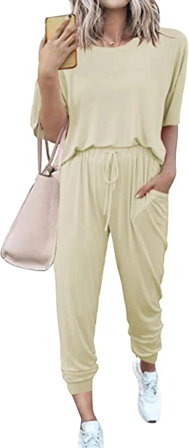 Womens Pajama Sets Soft Cotton Pj Short Sleeve Top with Capri Pants Sleepwear 2 Piece Print Loungewear