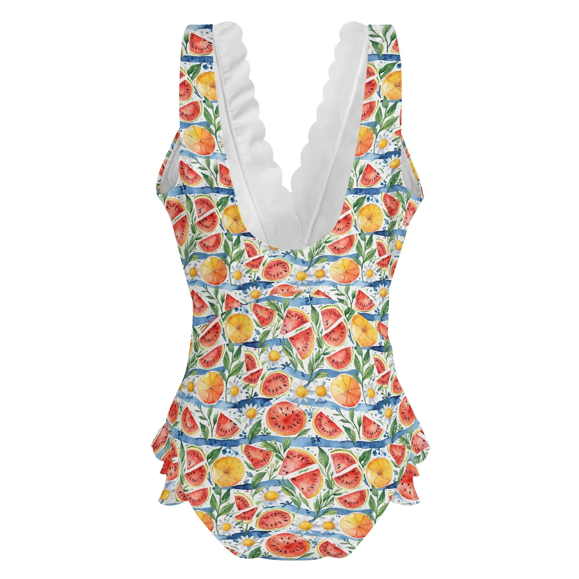 Womens Watermelon Ruffle Edge Cross-Front One Piece Swimsuit Bathing Suit