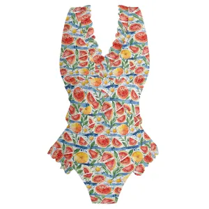 Womens Watermelon Ruffle Edge Cross-Front One Piece Swimsuit Bathing Suit