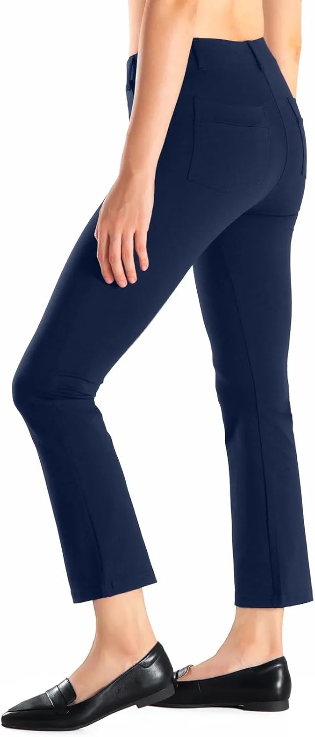 Yogipace,Belt Loops,Women's Petite/Regular/Tall Flare Cropped Yoga Dress Pants Capris Stretchy Work Ankle Pant