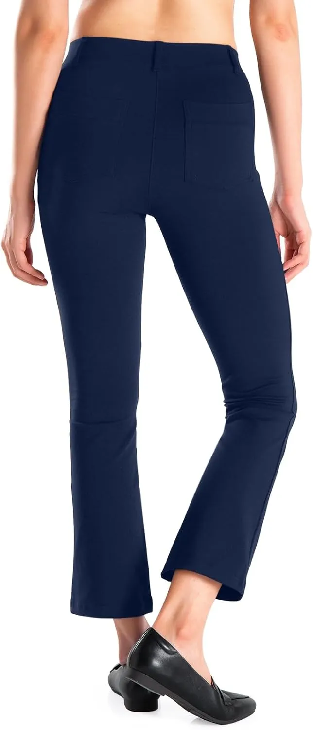 Yogipace,Belt Loops,Women's Petite/Regular/Tall Flare Cropped Yoga Dress Pants Capris Stretchy Work Ankle Pant