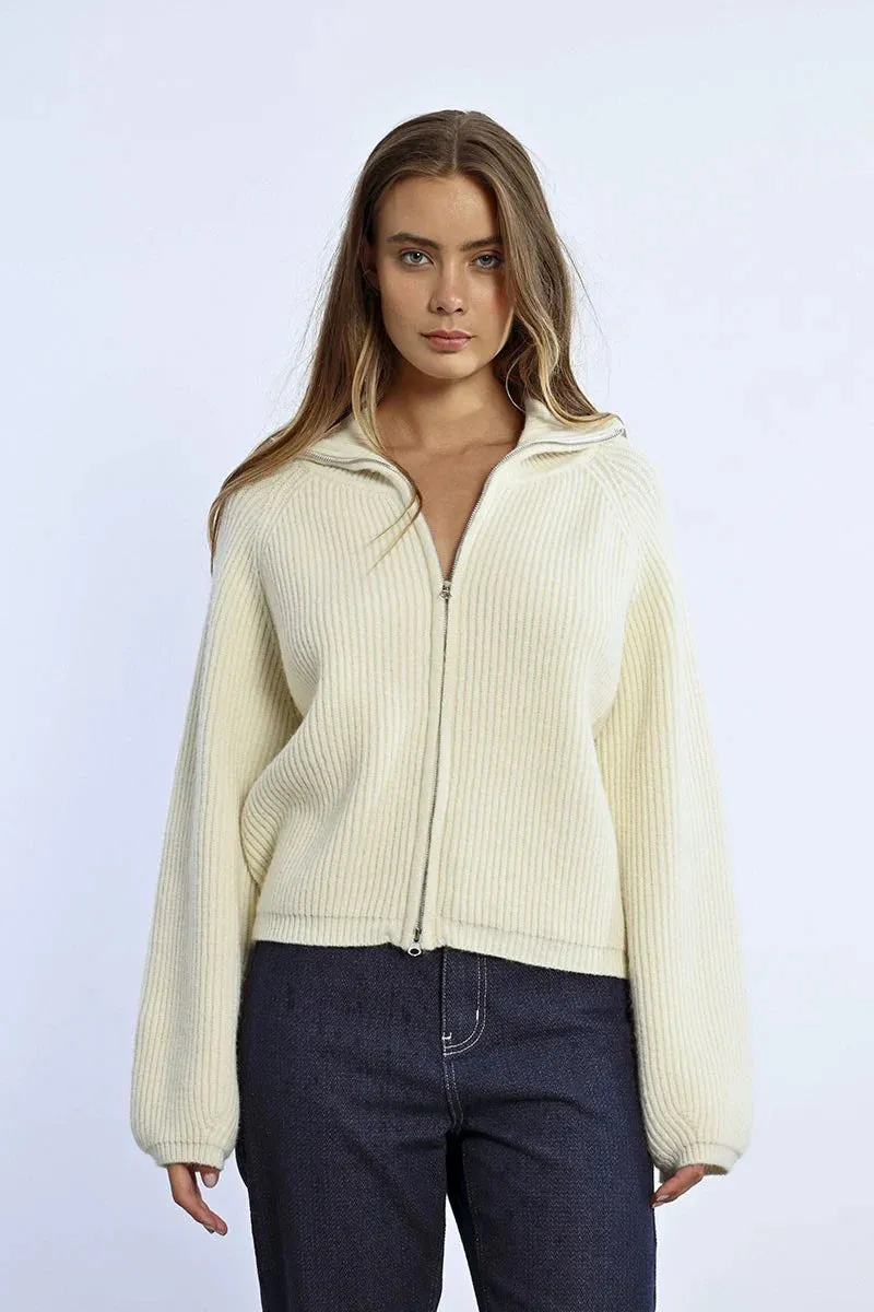 Zip Neck Cardigan - Off White